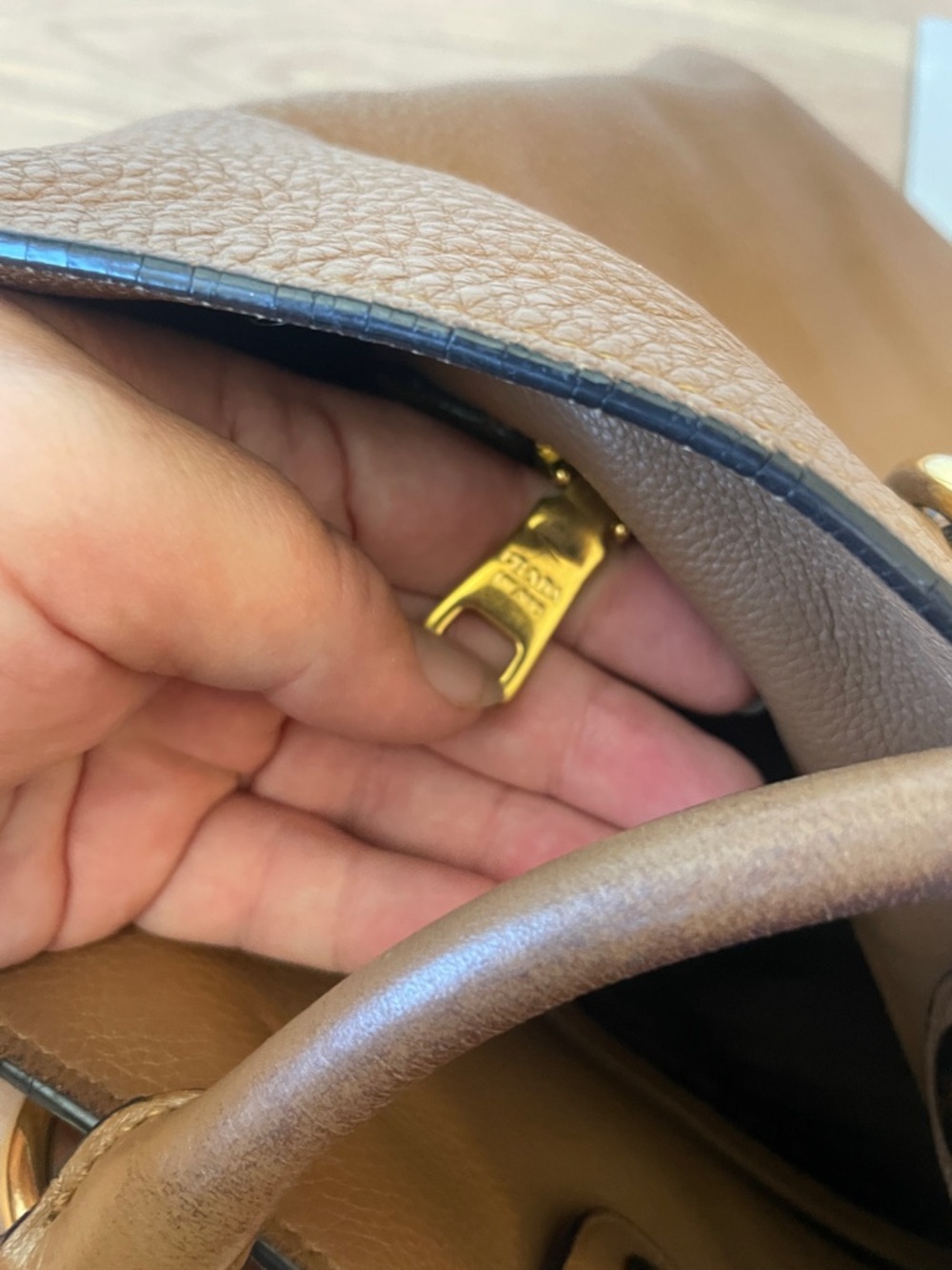 Prada Pebbled Leather Tote Bag Brown Gold Hardware | Large Work Tote Shoulder Ba - Picture 12 of 14